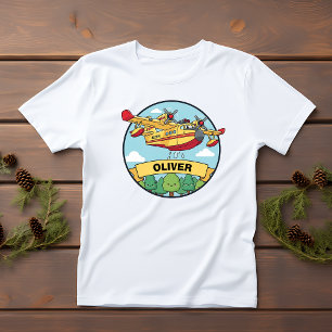 Camiseta Infantil Insígnia de Avião de Combate a Incêndio de Desenho