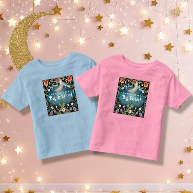 Camiseta Infantil Irmã Grande Sobre o Chá de fraldas Floral Rosa-Lua (Criador carregado)