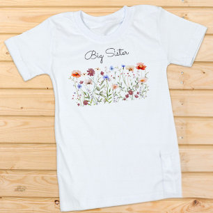 Camiseta Infantil Irmã Mais Velha Aquarela Prado de Flores Silvestre