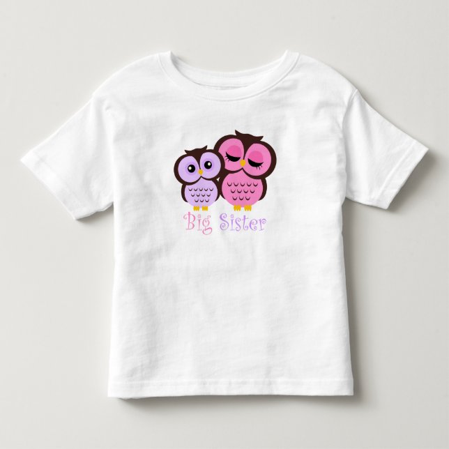 Camiseta Infantil Irmã Mais Velha Corujas Rosa e Roxo Fofas (Frente)