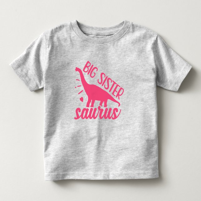 Camiseta Infantil Irmã Mais Velha Saurus de Rosa (Frente)