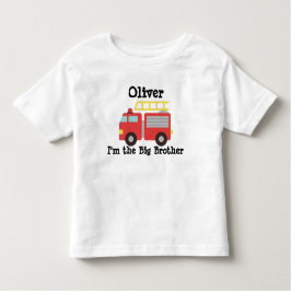 Camiseta Infantil Irmão Mais Velho Caminhão de Bombeiros Vermelho Pe