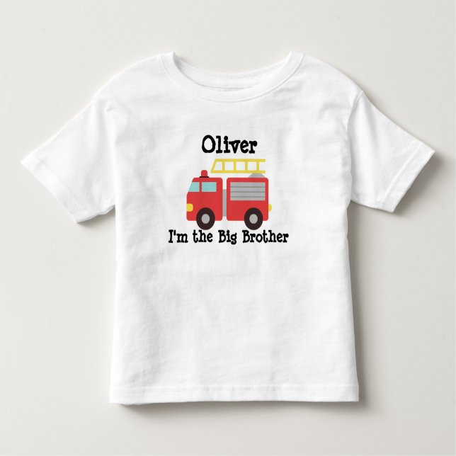Camiseta Infantil Irmão Mais Velho Caminhão de Bombeiros Vermelho Pe (Frente)