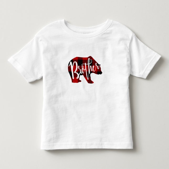 Camiseta Infantil Irmão Urso Rústico Vermelho Xadrez Búfalo Família (Frente)