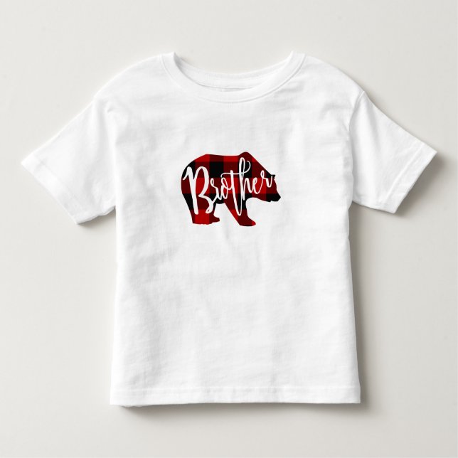Camiseta Infantil Irmão Urso Xadrez de Búfalo Vermelho Rústico Famíl (Frente)