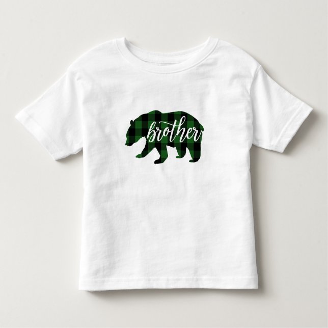 Camiseta Infantil Irmão Urso | Xadrez Verde (Frente)