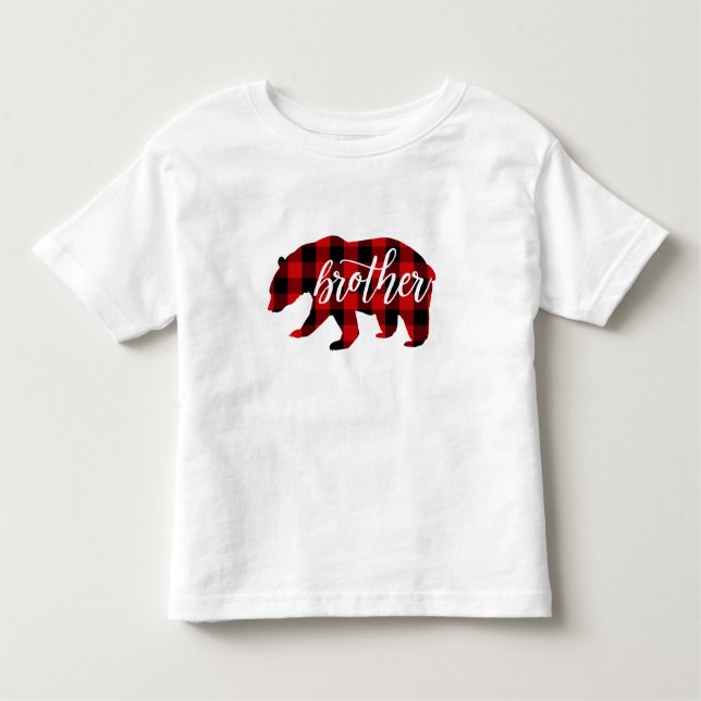 Camiseta Infantil Irmão Urso | Xadrez Vermelho (Frente)