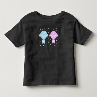 Camiseta Infantil Irmãs Gêmeas Alien Pastel | Kawaii Cósmico Fofo