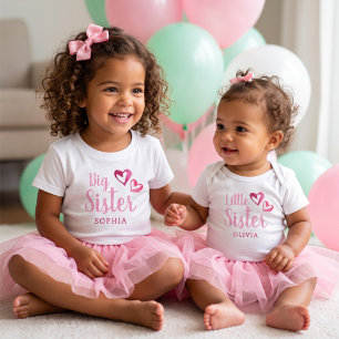 Camiseta Infantil Irmãzinha Rosa Corações Aquarela Nome Personalizad