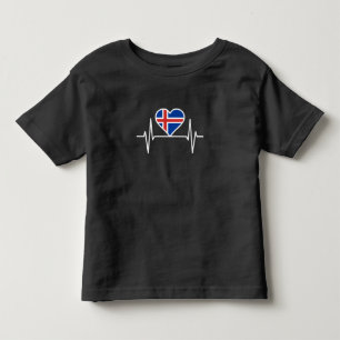 Camiseta Infantil Islândia - Coração do Batimento da Bandeira da Isl