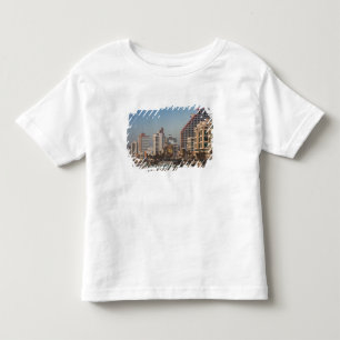 Camiseta Infantil Israel, Tel Aviv, fachada, hotéis, crepúsculo