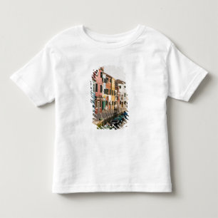 Camiseta Infantil Itália, Burano. Casas coloridas da linha a