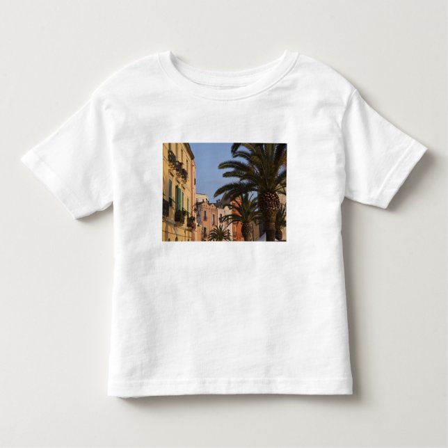 Camiseta Infantil Itália, Sardenha, Cagliari. Edifícios e palmeiras (Frente)