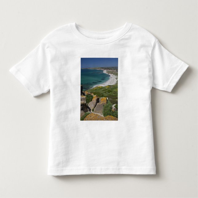 Camiseta Infantil Itália, Sardenha, Tharros. Vista do espanhol (Frente)