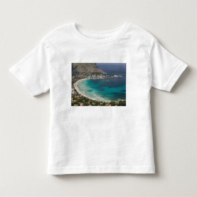 Camiseta Infantil Itália, Sicília, Mondello, Vista da praia (Frente)