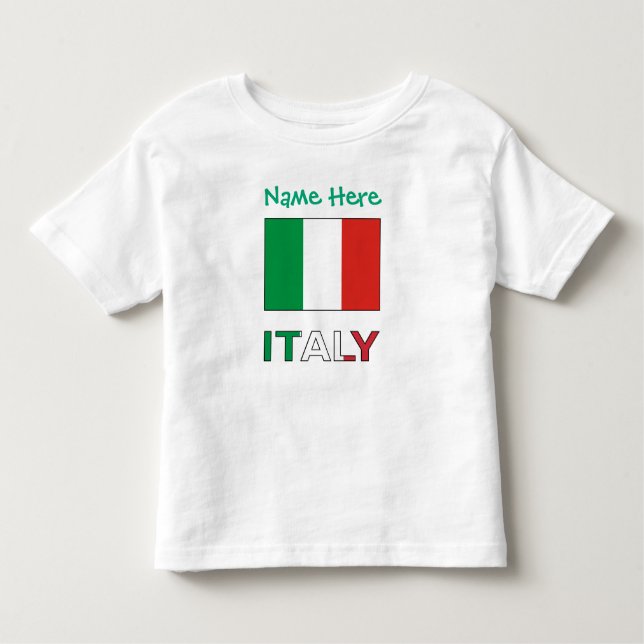 Camiseta Infantil Itália, Sinalizador italiano Personalização verde (Frente)