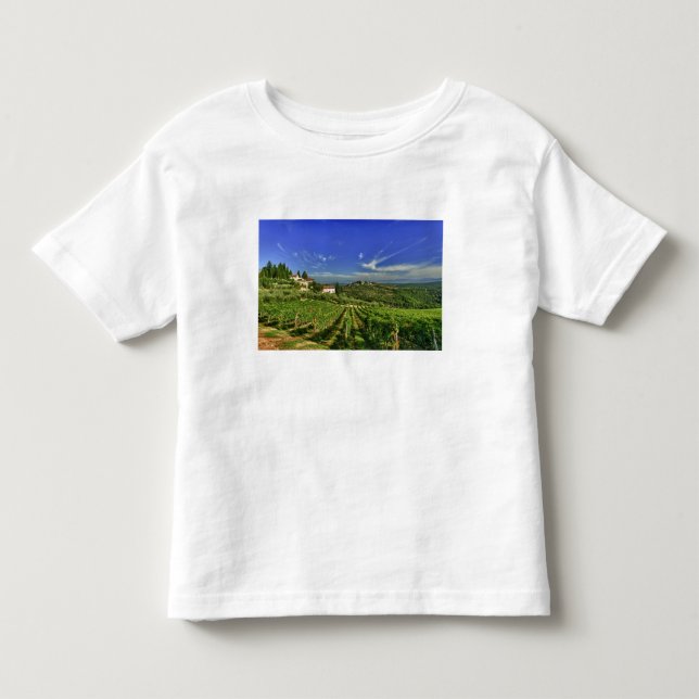 Camiseta Infantil Italia, Toscânia, Greve. Os vinhedos de Castello (Frente)