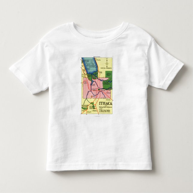 Camiseta Infantil Ithaca e pontos próximos do interesse (Frente)
