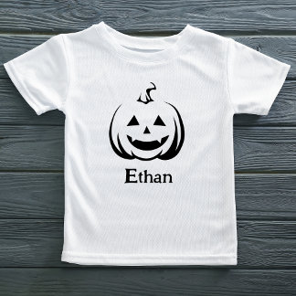 Camiseta Infantil Jack O Lantern Black and White Cute Halloween Name