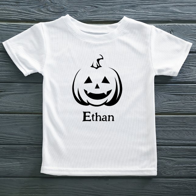 Camiseta Infantil Jack O Lantern Black and White Cute Halloween Name (Criador carregado)
