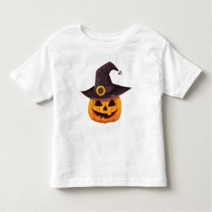 Camiseta Infantil Jack-O-Lantern Vestindo um Chapéu das Bruxas