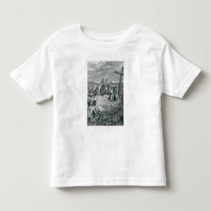 Camiseta Infantil Jacques Cartier que setting-up uma cruz em Gaspe