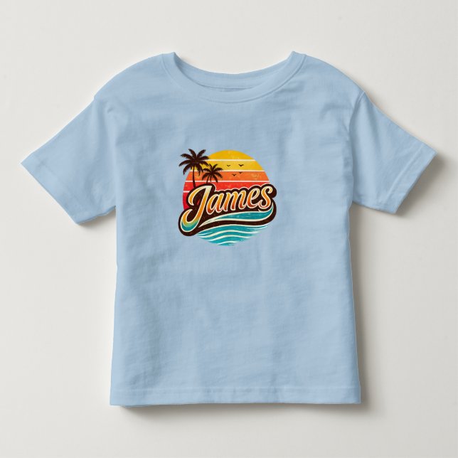Camiseta Infantil James Retro Sunset Tropical Nome Design (Frente)
