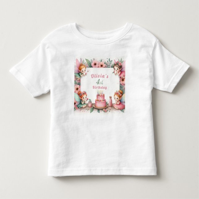 Camiseta Infantil Jardim de fada rosa entoado - Aniversário (Frente)
