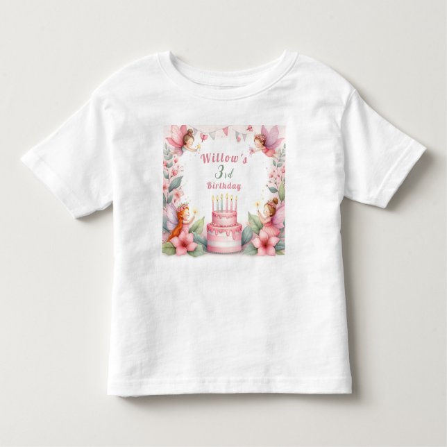 Camiseta Infantil Jardim de fada rosa entoado - Aniversário (Frente)