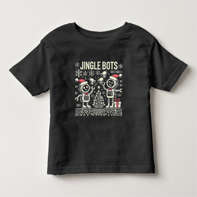 Camiseta Infantil Jingle Bots Festivos Holiday Robots com Santa Hats (Frente)