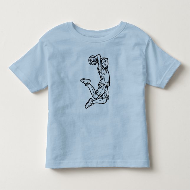 Camiseta Infantil Jogador de Basquete Fazendo Design Escuro de Slam  (Frente)