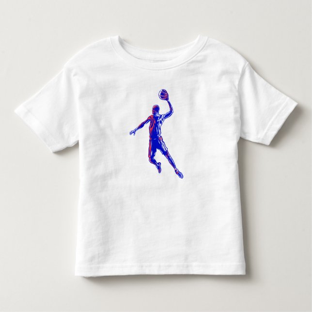 Camiseta Infantil Jogador de basquetebol Slam Dunk, Vermelho e Azul  (Frente)