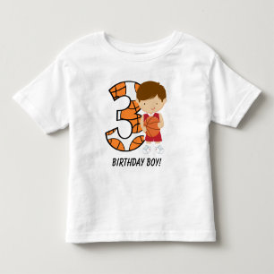 Camiseta Infantil Jogador vermelho e branco do aniversário de 3 ano