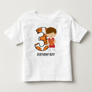 Camiseta Infantil Jogador vermelho e branco do aniversário de 3 anos