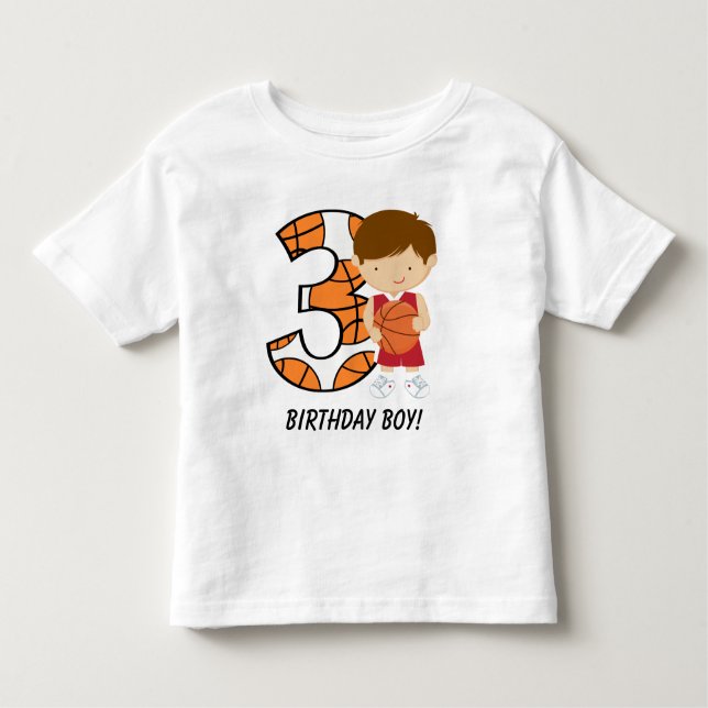 Camiseta Infantil Jogador vermelho e branco do aniversário de 3 anos (Frente)
