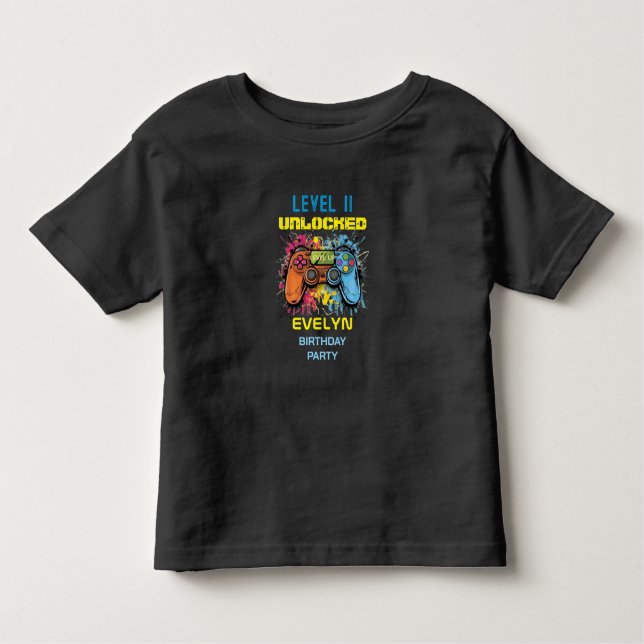 Camiseta Infantil Jogo Ativado Nível Aumentado Vídeo Game Aniversári (Frente)