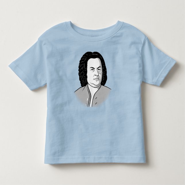 Camiseta Infantil Johann Sebastian Bach Cartoon Weiß em schwarz, Est (Frente)