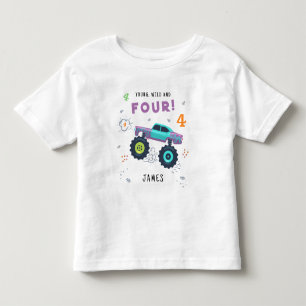 Camiseta Infantil Jovem Selvagem e Quatro 4º Aniversário Carro Monst