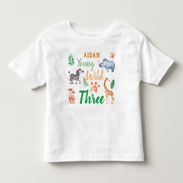 Camiseta Infantil Jovem Selvagem e Três Animais Safari (Frente)