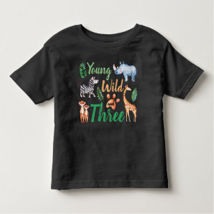 Camiseta Infantil Jovem selvagem e três Safari Animal aniversário de