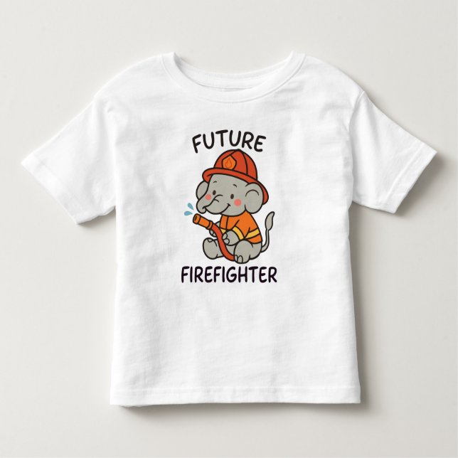 Camiseta Infantil Jovens Futuros Bombeiros de Elefante Bonito se div (Frente)