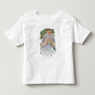 Camiseta Infantil Jovens mulheres costurando no jardim, c.1880-82