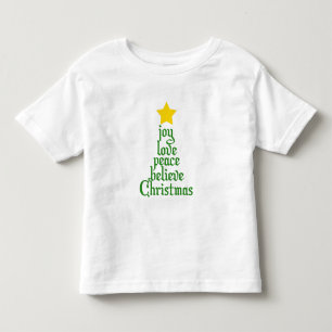 Camiseta Infantil Joy, Love, Peace, Acredite, Natal