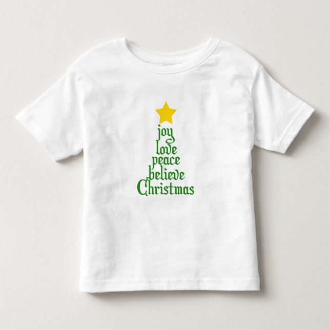 Camiseta Infantil Joy, Love, Peace, Acredite, Natal (Frente)