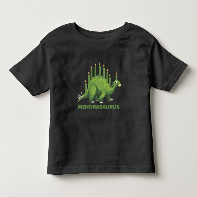 Camiseta Infantil Judeu Hanukkah Dinossauro Menorah Judeu Dino Fãs (Frente)