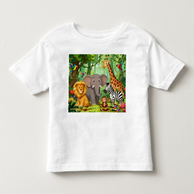 Camiseta Infantil Jungle Animal Toddler T-Shirt | Soft Cotton Tee" (Frente)