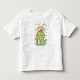Camiseta Infantil Kawaii Baby Dino with Candy Popsicle 🍭🦖☁️☀️