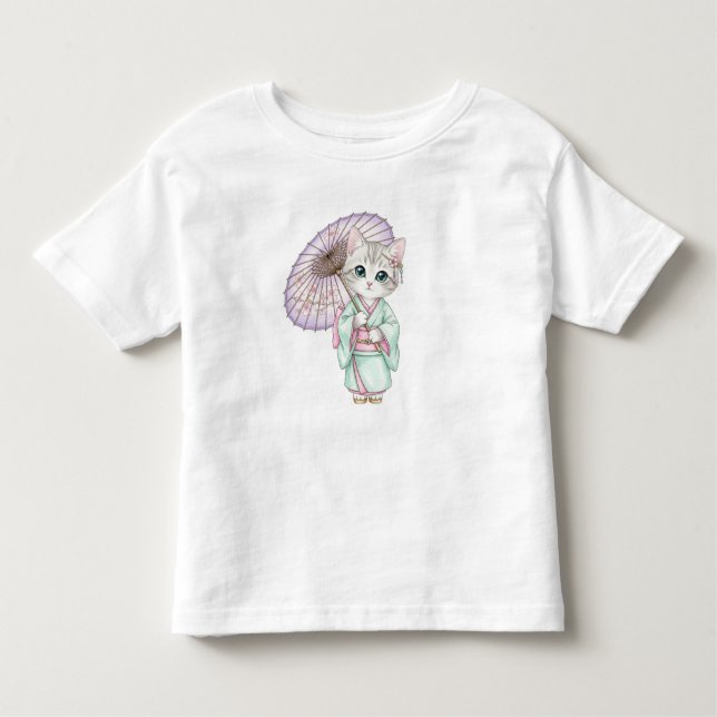 Camiseta Infantil  Kawaii Cat in  Kimono, by Natasha Us   (Frente)