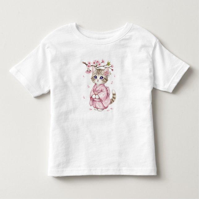 Camiseta Infantil  Kawaii Cat Under Sakura Branch, by Natasha Us   (Frente)
