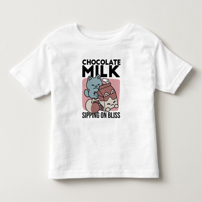 Camiseta Infantil Kawaii Chocolate Milk Cat – Cozy Drink & Cuteness  (Frente)